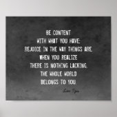 ハピネス禅引用文ラオスTzu白の上の炭の灰色 ポスター (正面)