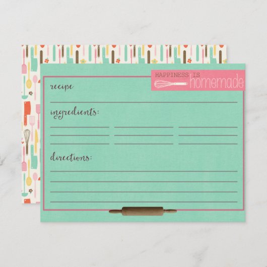 ハピネス自家製レシピカード – ティール（緑がかった色） (正面/裏面)