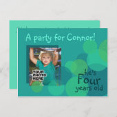 ハピネス誕生日パーティーへの招待(アクア) インビテーションポストカード (正面/裏面)