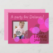 ハピネス誕生日パーティーへの招待(cerise) インビテーションポストカード (正面/裏面)