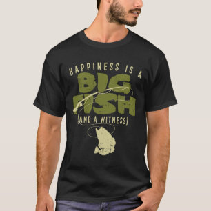 ハピネス魚目撃ビッグ魚釣り漁師アングル Tシャツ
