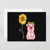 ハピネス・イズ・グランマ – かわいいブタヒマワリMO ポストカード (正面/裏面)