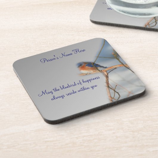 ハピネス・コースターパーソナライズされたセットのブルーバード コースター (左側)