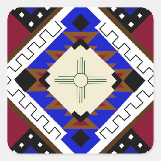 ハピネス，先住民アメリカンZiaステッカー スクエアシール (正面)
