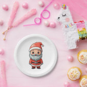 ハピーチビ(小さくかわいく書いた感じ)サンタクロースキャラクターデザイン ペーパープレート (パーティー)