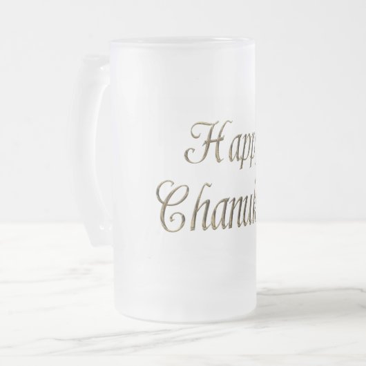 ハピーハヌカー(ユダヤ教の祭り)ハヌカー金ゴールドエレガントタイポグラフィ フロストグラスビールジョッキ (正面左)