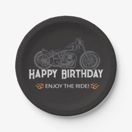 ハピーバイクもしくは自転車に乗る人誕生日オートバイライダー ペーパープレート