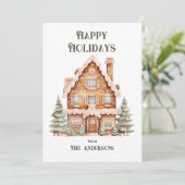 ハピーホリデーズの水彩ハウス パーソナライズギフト シーズンカード (スタンド正面)