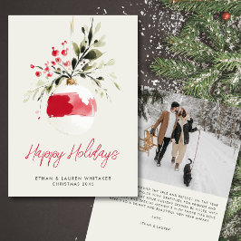 ハピーホリデー水彩オーナメントクリスマスフォト シーズンカード