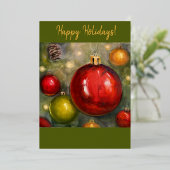 ハピーホリデー オーナメント グリーティング カード 赤と緑 (立ち正面)
