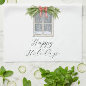 ハピーホリデー ヴィンテージ ウィンドウ キッチン タオル (折り畳み)