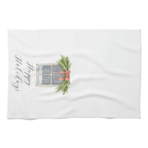 ハピーホリデー ヴィンテージ ウィンドウ キッチン タオル