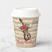 ハピーホリデー ヴィンテージ・バイオリンと楽譜 紙コップ (正面)