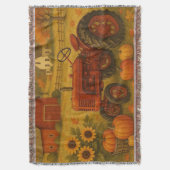 ハピー秋クラシックトラクターとファーム スローブランケット (正面縦)