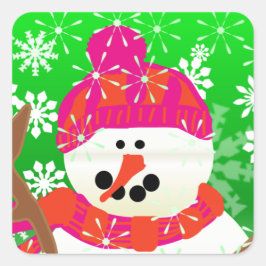 ハピー雪だるまホリデースクエアステッカー スクエアシール