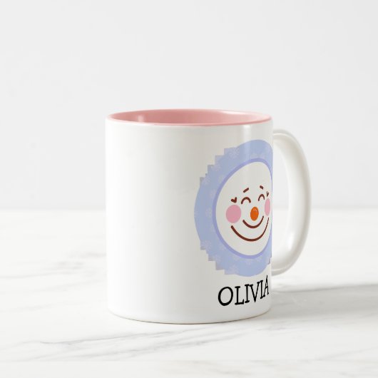ハピー雪だるま顔パーソナライズされたネームホリディツー ツートーンマグカップ (正面右)