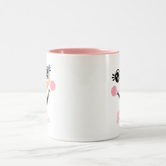 ハピー雪だるま顔パーソナライズされたネームホリデイ ツートーンマグカップ (中央)