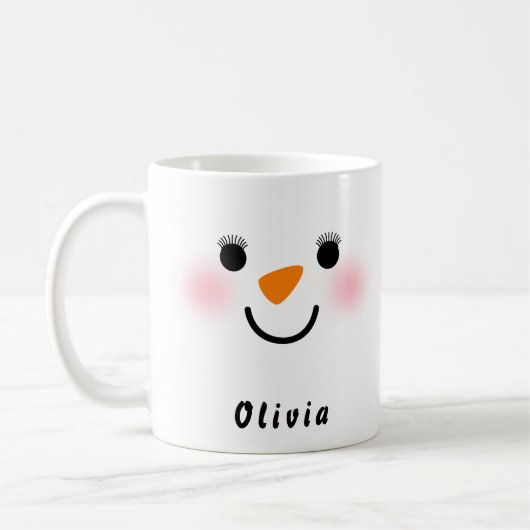 ハピー雪だるま顔名前をカスタムするガールホリデイ コーヒーマグカップ (左)