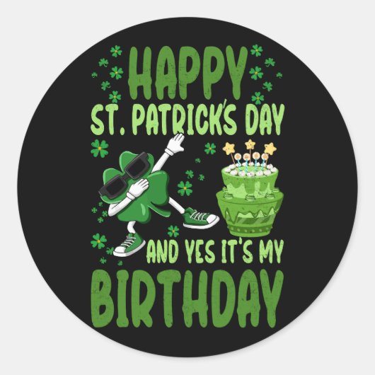 ハピーSt patricks day誕生日シャムロックダブデイP ラウンドシール (正面)