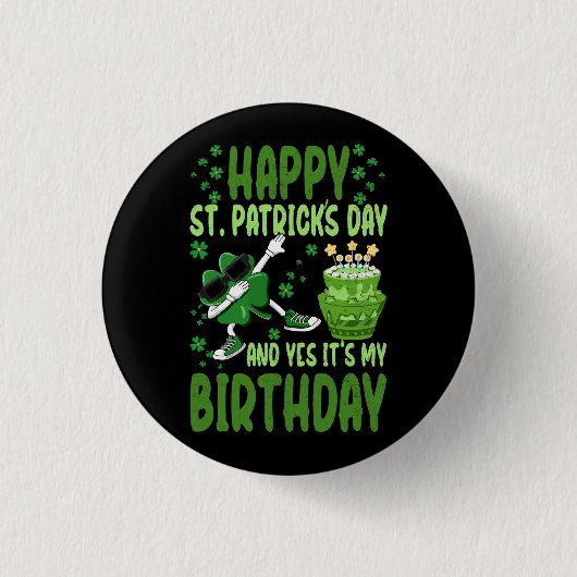 ハピーSt patricks day誕生日シャムロックダブデイP 缶バッジ (正面)