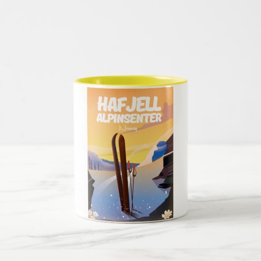 ハフジェル・アルピンセンターノルウェーの美しいスキーポスター。 ツートーンマグカップ (中央)