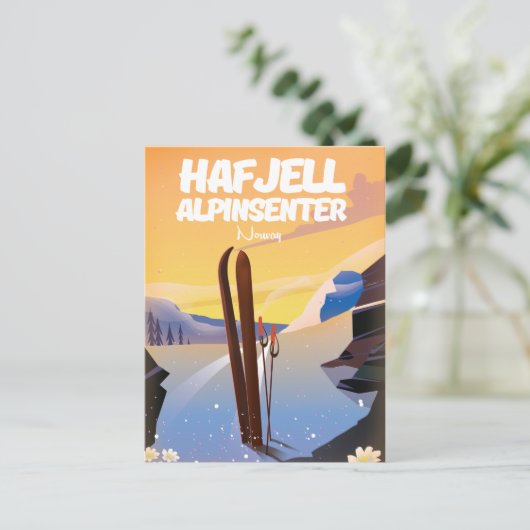ハフジェル・アルピンセンターノルウェーの美しいスキーポスター。 ポストカード (スタンド正面)