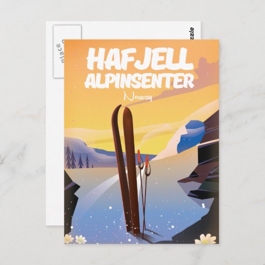ハフジェル・アルピンセンターノルウェーの美しいスキーポスター。 ポストカード (正面/裏面)