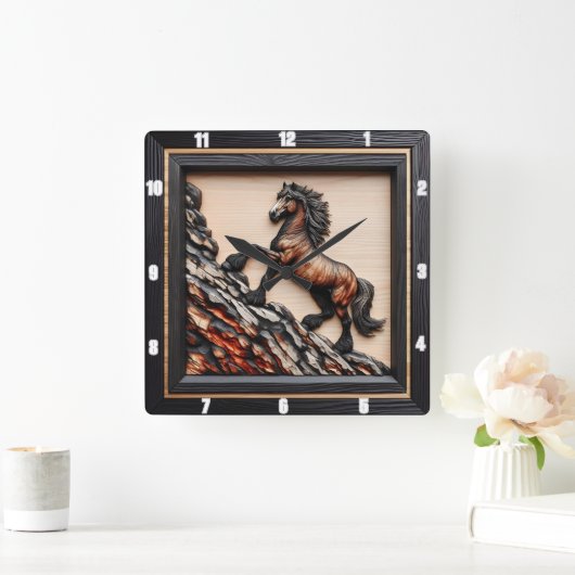 ハフリンガーアセント:黒褐色の木カスタム材 スクエア壁時計 (ホーム)