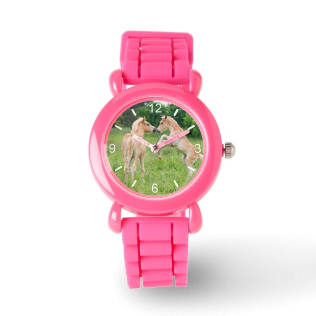 ハフリンガーウマかわいいフォールおもしろいズ写真ダイヤルプレート 腕時計 (正面)