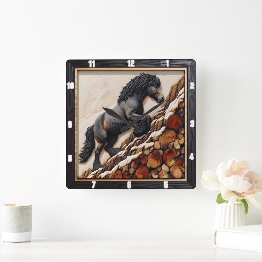 ハフリンガークライム:ウッドアートカスタムフエ スクエア壁時計 (ホーム)