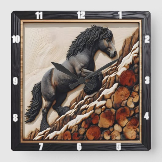 ハフリンガークライム:ウッドアートカスタムフエ スクエア壁時計 (正面)