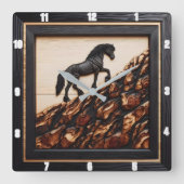 ハフリンガーヒルサイド:ウッドアートカスタムスタイル スクエア壁時計 (正面)