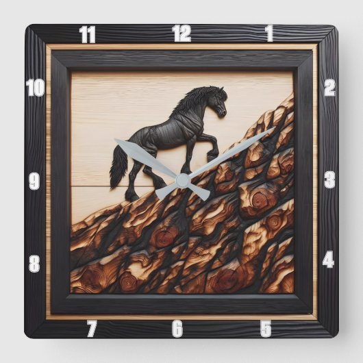 ハフリンガーヒルサイド:ウッドアートカスタムスタイル スクエア壁時計 (正面)