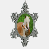 ハフリンガーホースキュートベビーフォールキスムームポニー写真 スノーフレークピューターオーナメント (左)