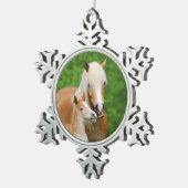 ハフリンガーホースキュートベビーフォールキスムームポニー写真 スノーフレークピューターオーナメント (右)