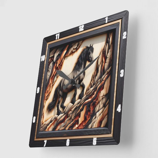 ハフリンガーホース:ウッドアートスタイルフエ スクエア壁時計 (傾斜)