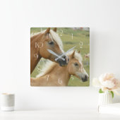 ハフリンガー馬と子馬 スクエア壁時計 (ホーム)