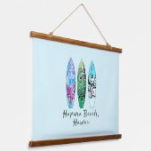 ハプナビーチハワイウォーターカラーサーフボード 吊り下げ型タペストリー (傾斜あり)