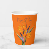 ハプハプの花のオレンジ色の結婚式前祝賀会 紙コップ (裏面)
