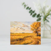 ハベルランド飛んでいる上空の鳥の黄金色の風景 シーズンポストカード (スタンド正面)