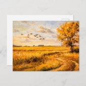 ハベルランド飛んでいる上空の鳥の黄金色の風景 シーズンポストカード (正面/裏面)