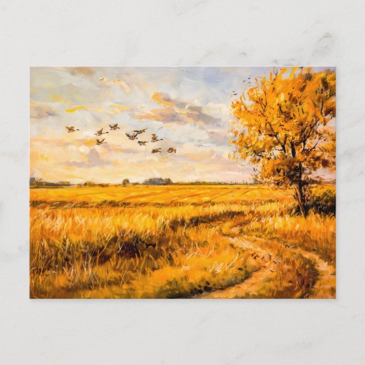ハベルランド飛んでいる上空の鳥の黄金色の風景 シーズンポストカード (正面)