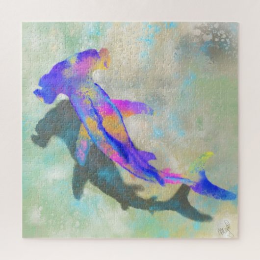 ハマーヘッドシャーク – ミグンウォーターカラーアートコレクション ジグソーパズル (縦)