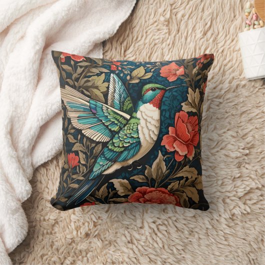 ハミエレガントドリ飛んでいる・ウィリアム・モリスインスパイア クッション (ブランケット)