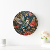 ハミエレガントドリ飛んでいる・ウィリアム・モリスインスパイア ラージ壁時計 (ホーム)