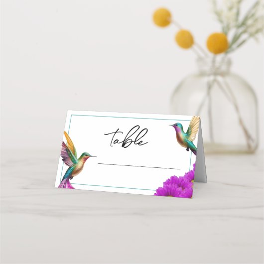 ハミカラフルニドリ紫のデイジー結婚ズ プレイスカード (正面)