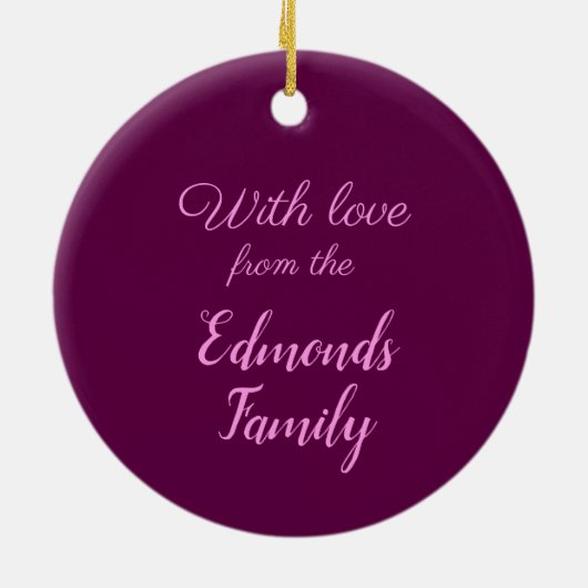 ハミモダンドリのピンク紫パーソナライズされた セラミックオーナメント (裏面)