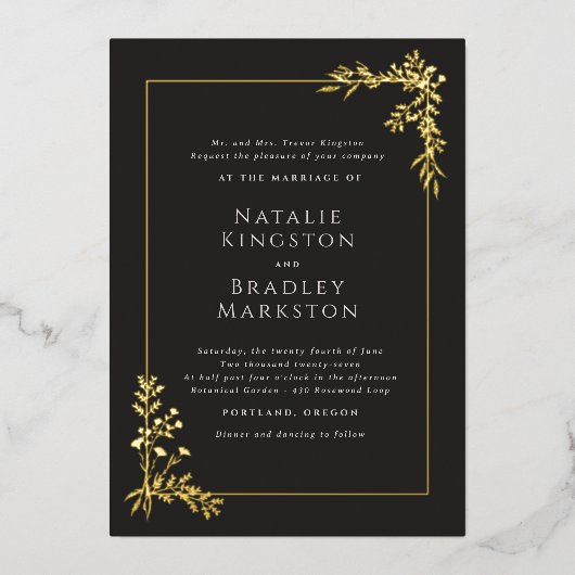 ハミルトンエレガントゴールドフォイル結婚グリーナリー 箔招待状 (正面)