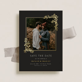 ハミルトン金箔緑の結婚式の日付を保存 箔招待状