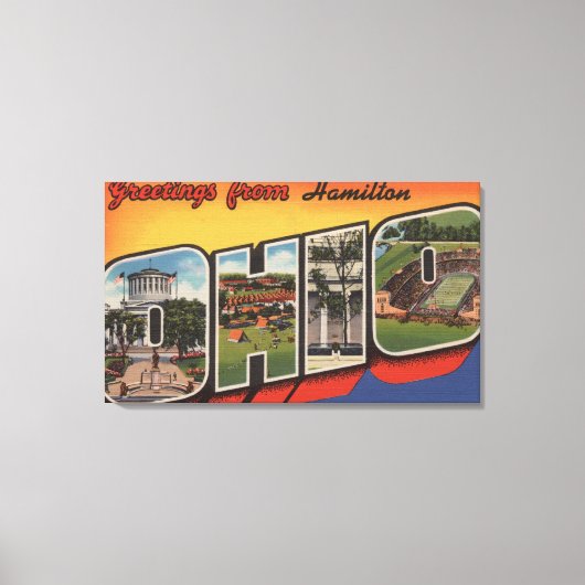ハミルトン，オハイオ – ラージレターのシーン キャンバスプリント (正面)